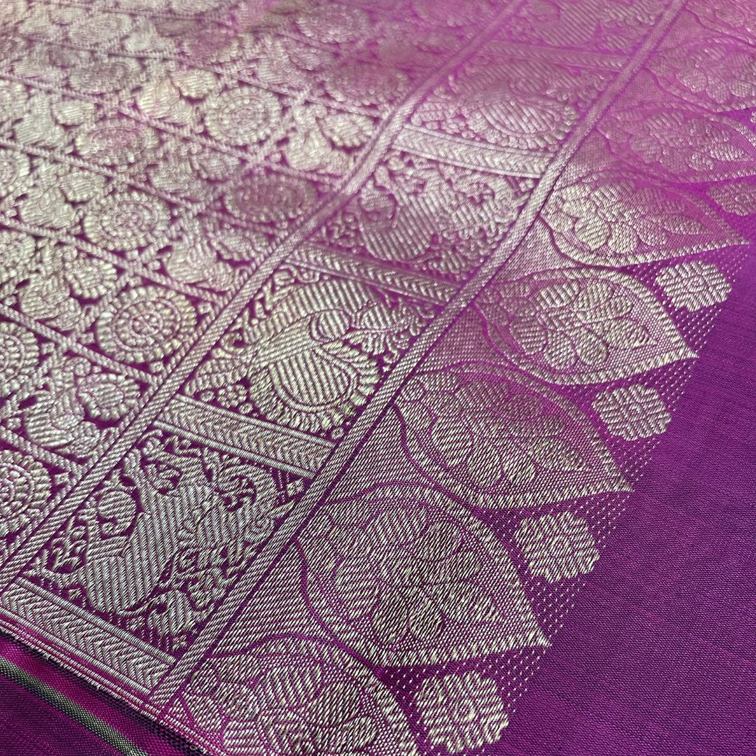 Steel Grey and Magenta Kanchivaram Silk Saree