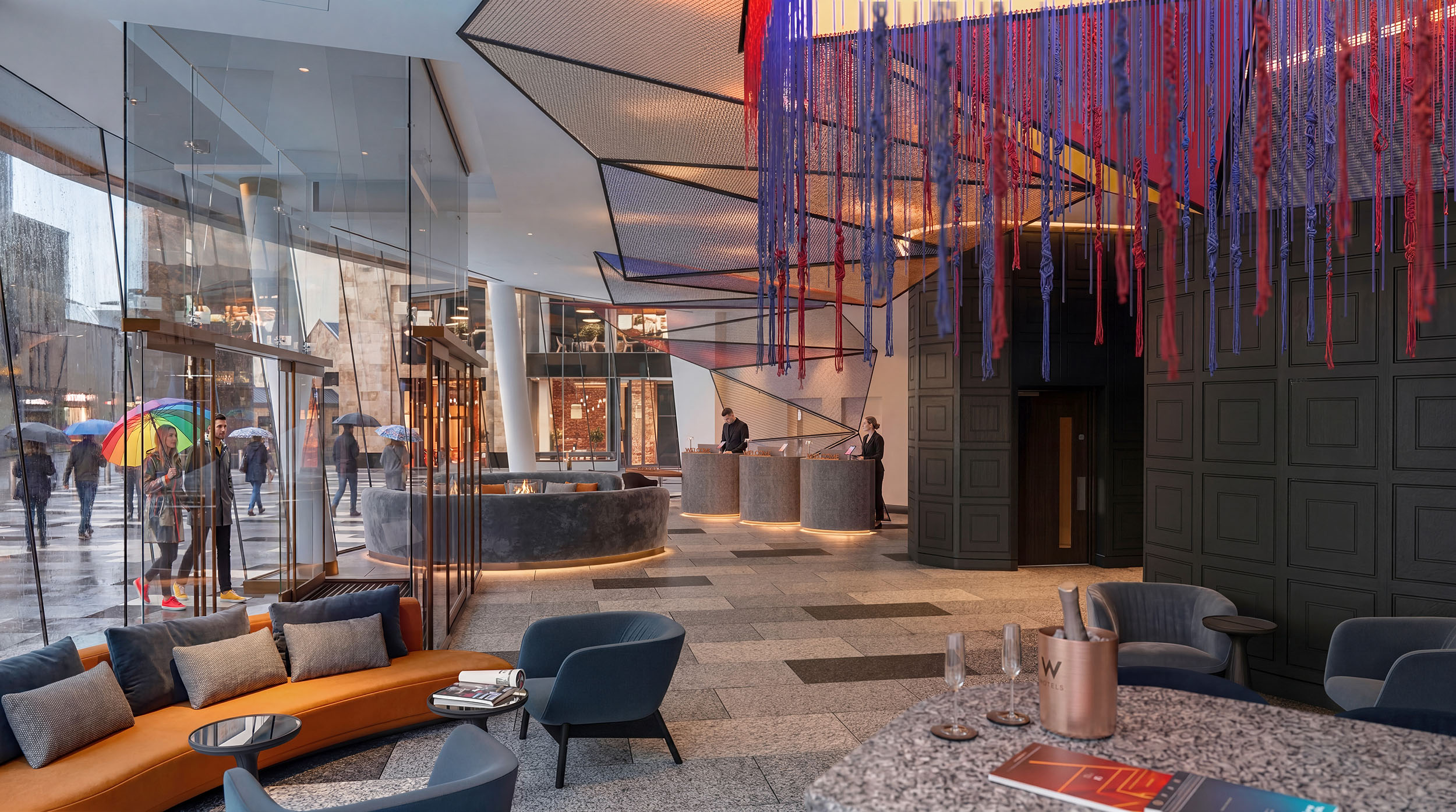 Architectural CGI: Modern reception area photorealistic render.