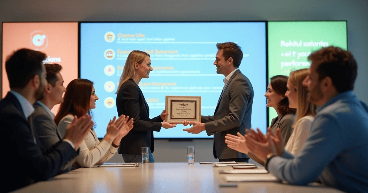 Premiação simbólica em evento corporativo alinhada com valores