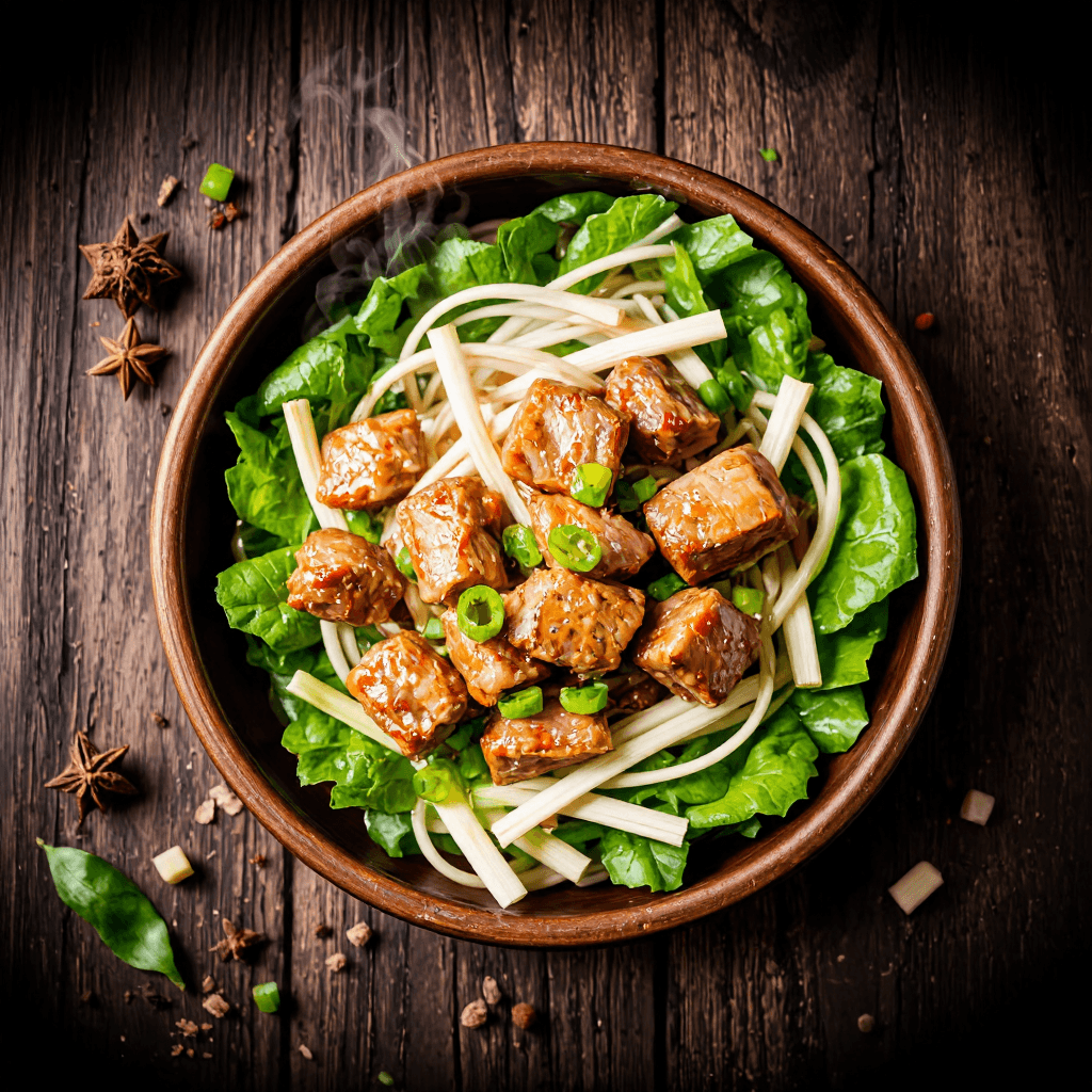 product photography of a dish of cooked meat and vegetables