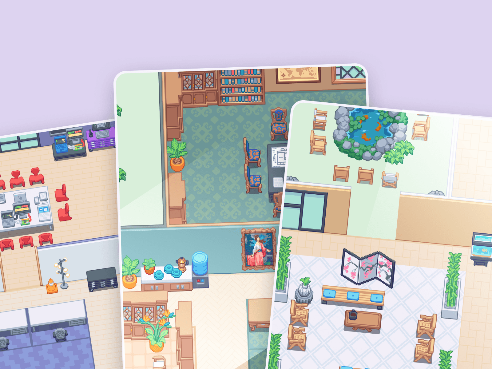 Three examples of virtual office templates on Gather