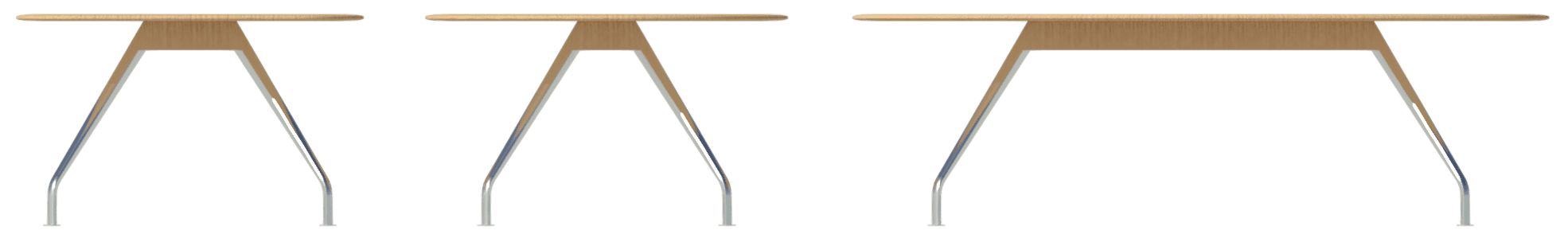 Square, round and oval Graph tables in elevation view.