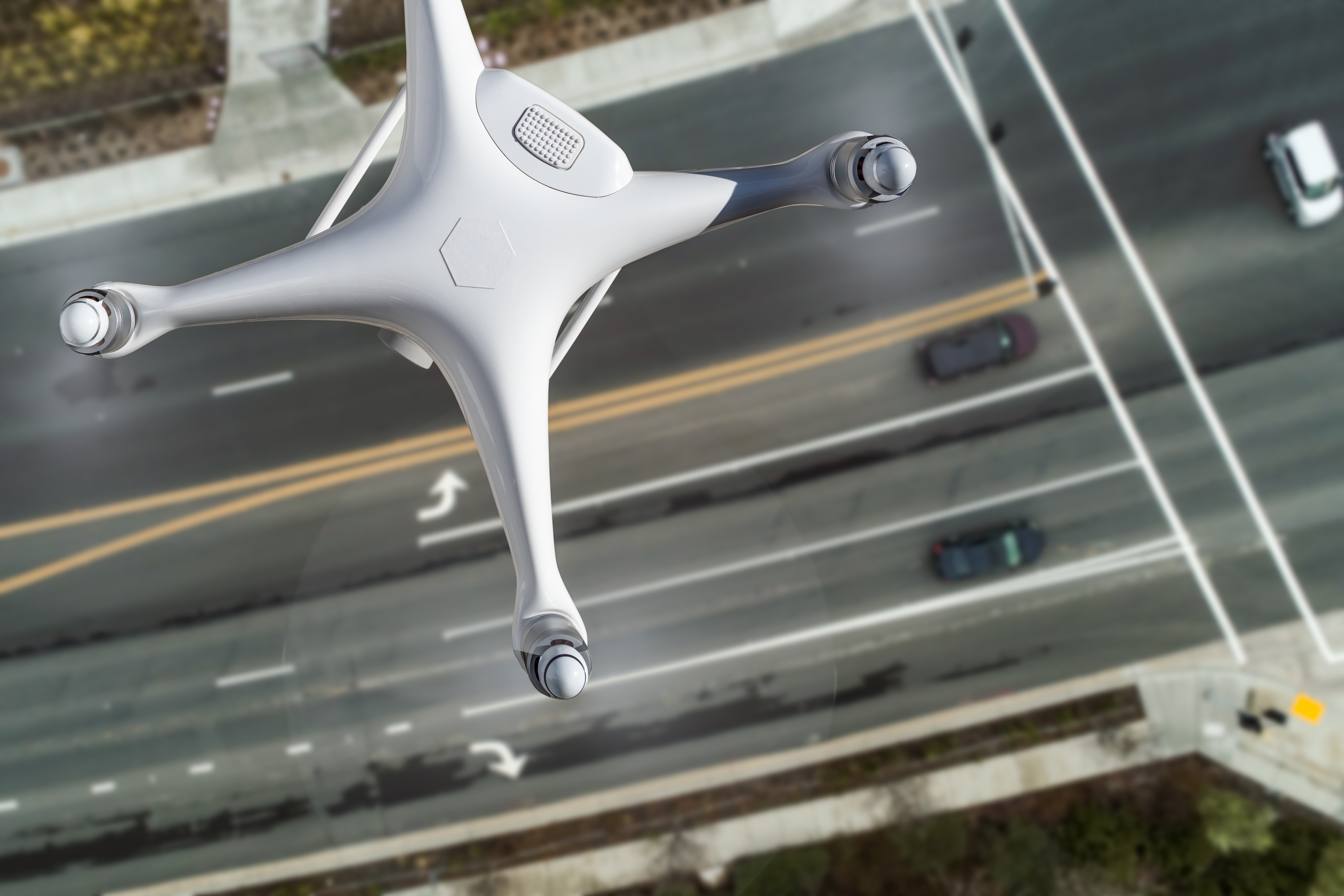 Drone aerial view of a crash site for forensic scene documentation