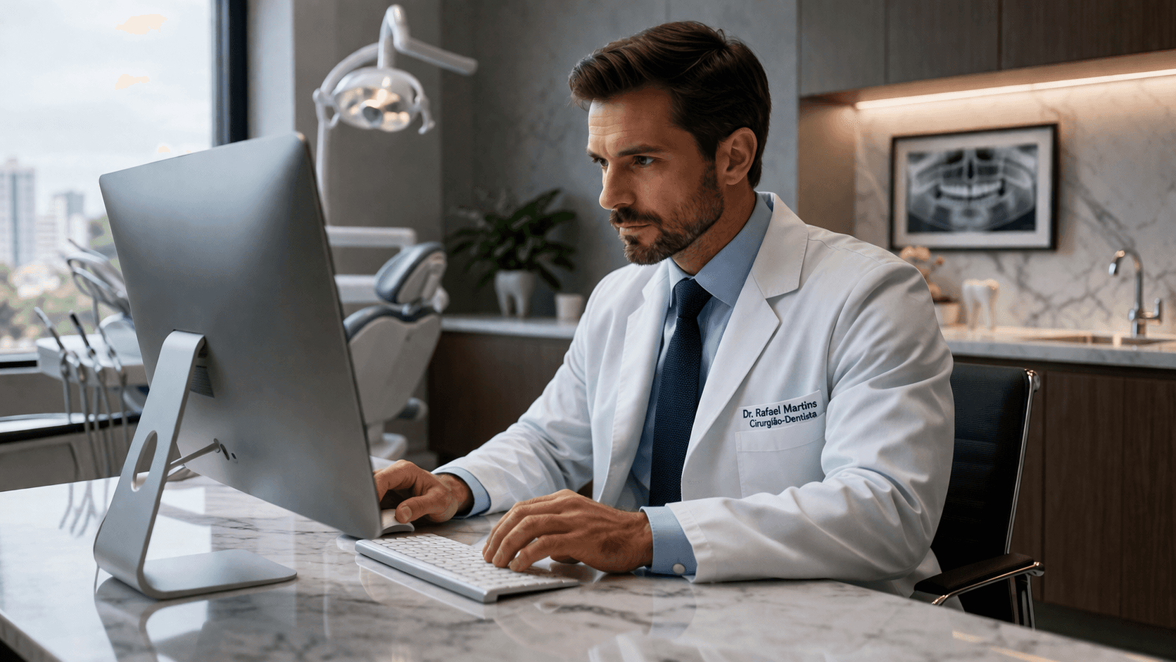 dentista usando o sistema Clínica Experts