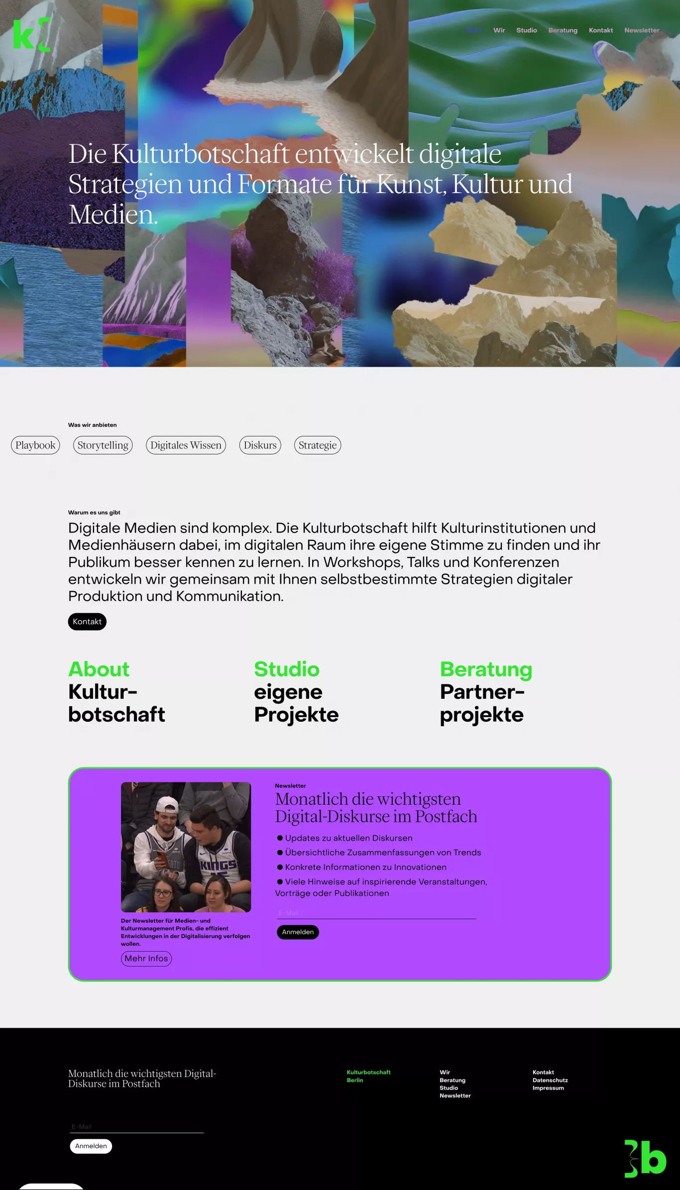 Kulturbotschaft Berlin portfolio page screenshot showcasing Design and Art design