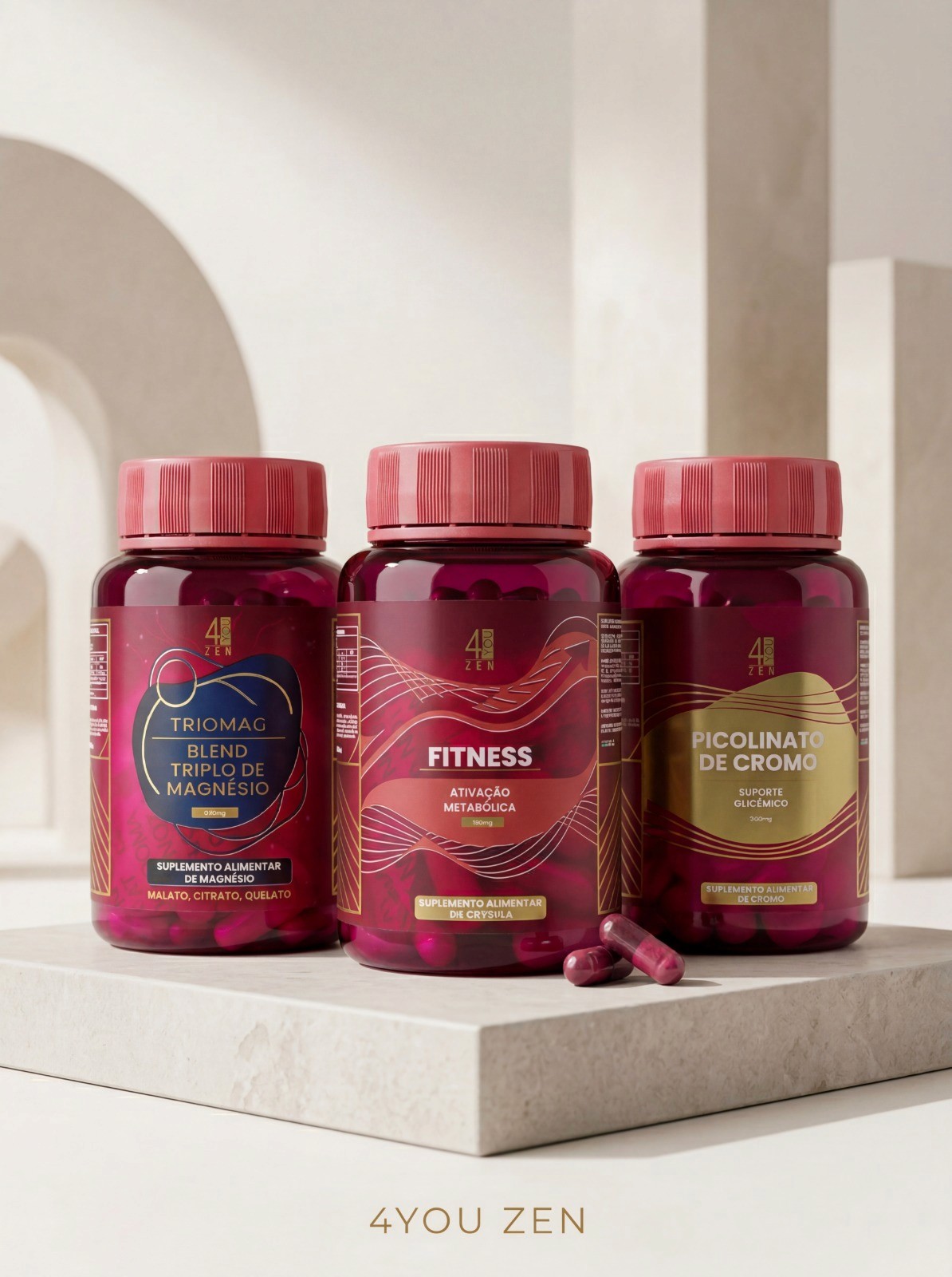 Kit 4you zen picolinato de cromo, blend triplo magnesio e formula fit