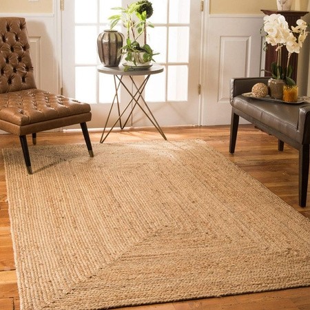 Handwoven natural rectangular jute rug for living room