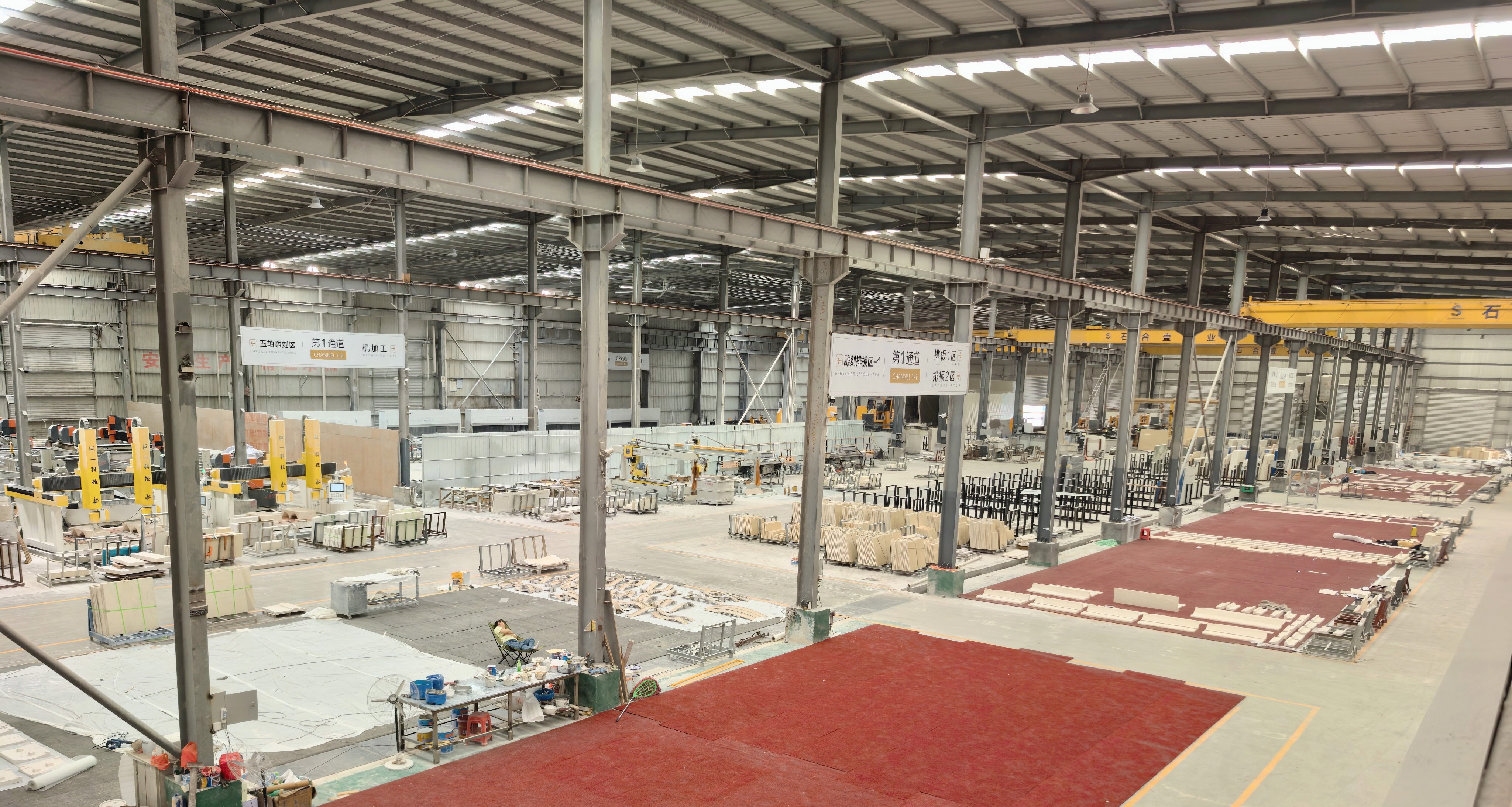 NOVA STONE modern stone fabrication workshop with advanced machinery and skilled workers
