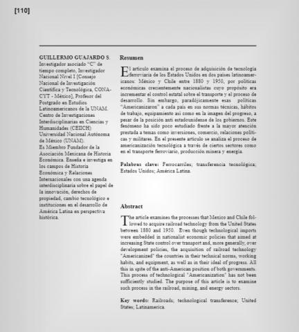 La tecnología de los Estados Unidos y la ‘Americanización’ de los ferrocarriles estatales de México y Chile, ca. 1880-1950.
