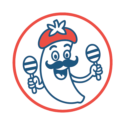 Picto burlesque avec une babane déguisé en tomate qui joue des maracas