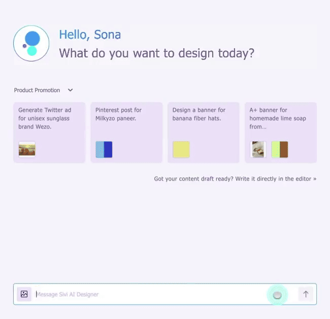 Chat to designs with Sivi AI Designer