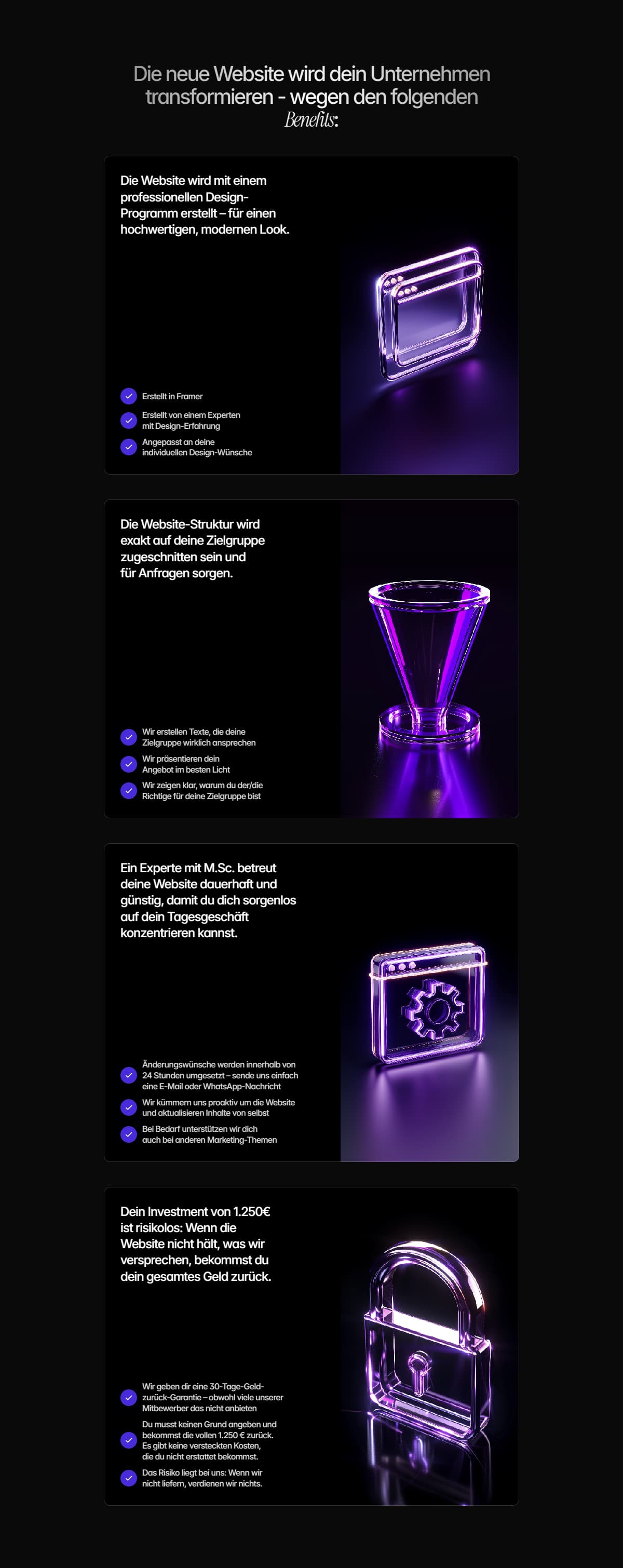 Eine Sektion zu den Leistungsmerkmalen des Unternehmens Blaq Nexus