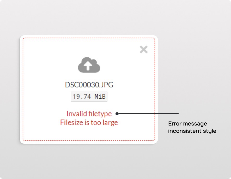 Image to show inconsistent error message style