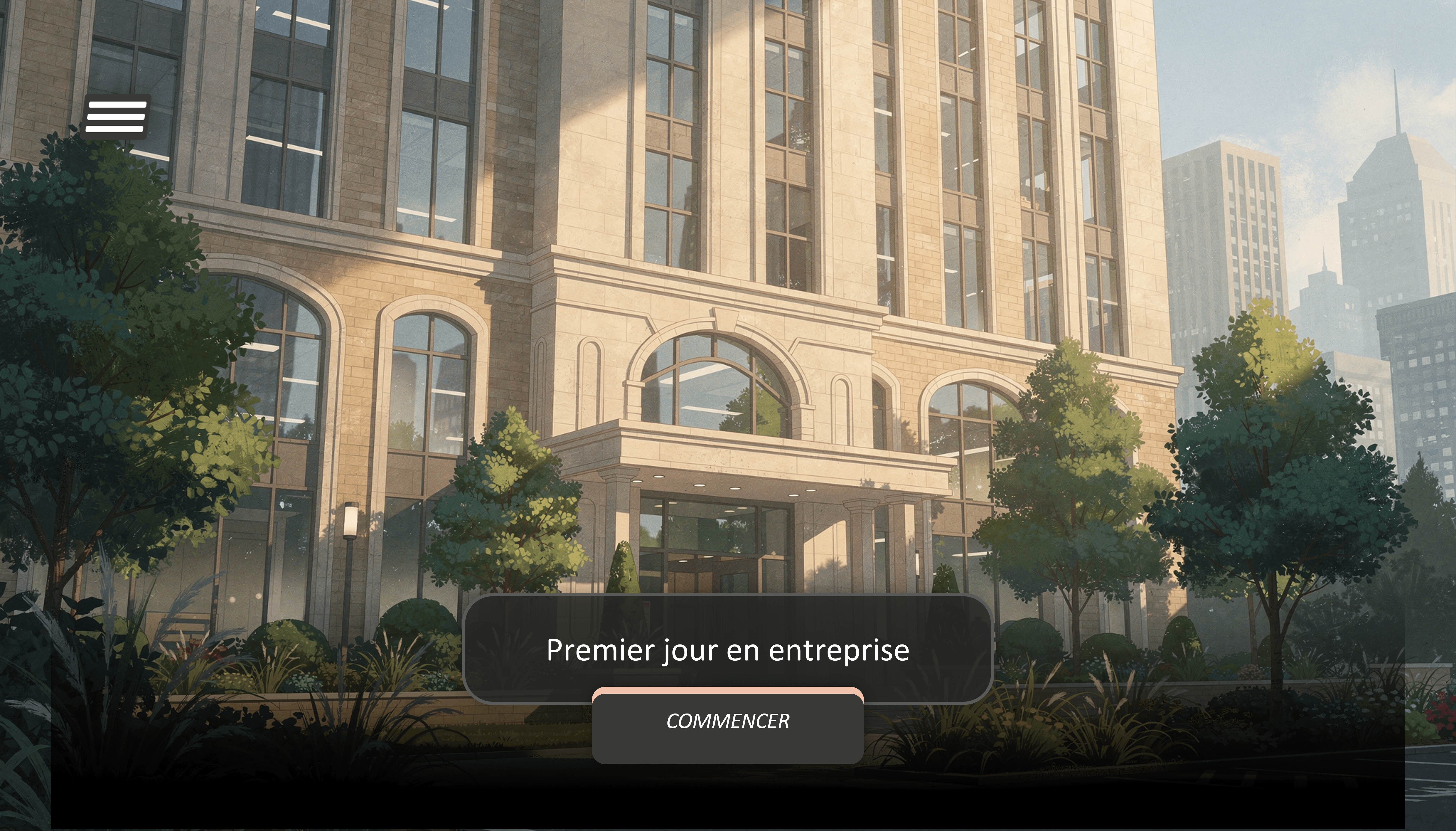 Capture d'écran du serious game (introduction au premier jour en entreprise)