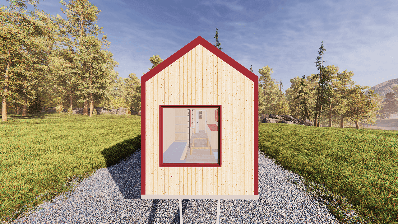 8x30 red gable tiny house with two lofts