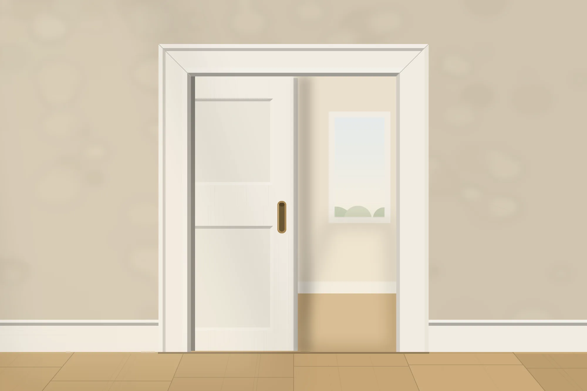 Pocket door half open in a hallway wall