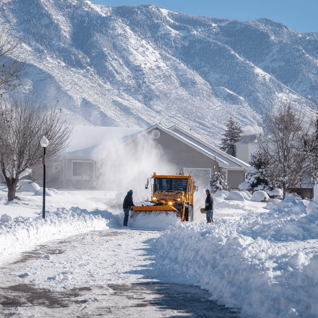 Crew maintaining safe sidewalks after snowfall in Brigham City