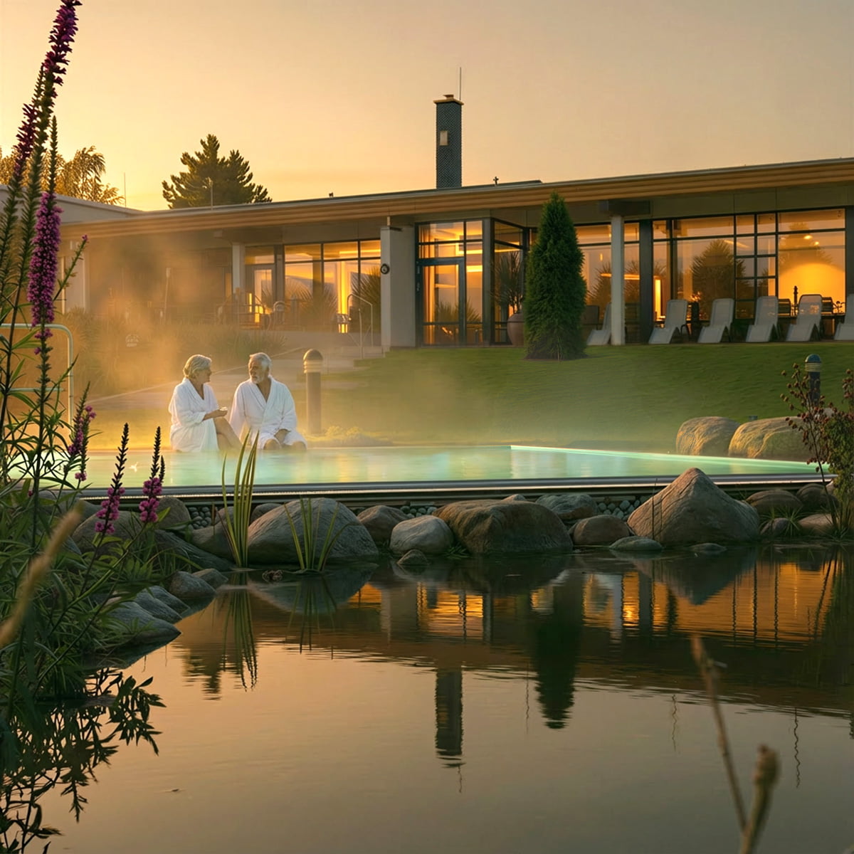 Ein Paar am Pool der Therme