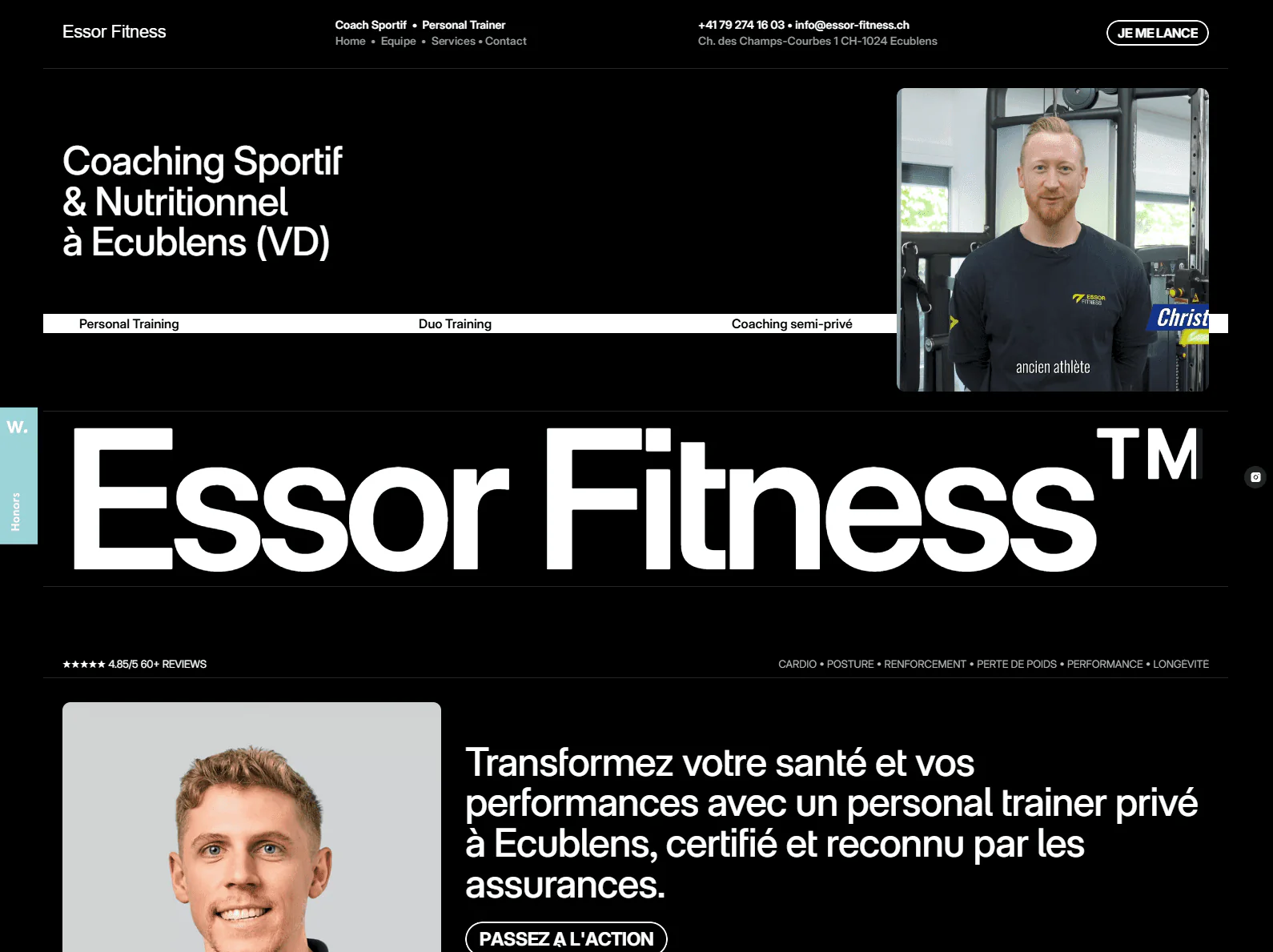 Essor Fitness website design, fitness example