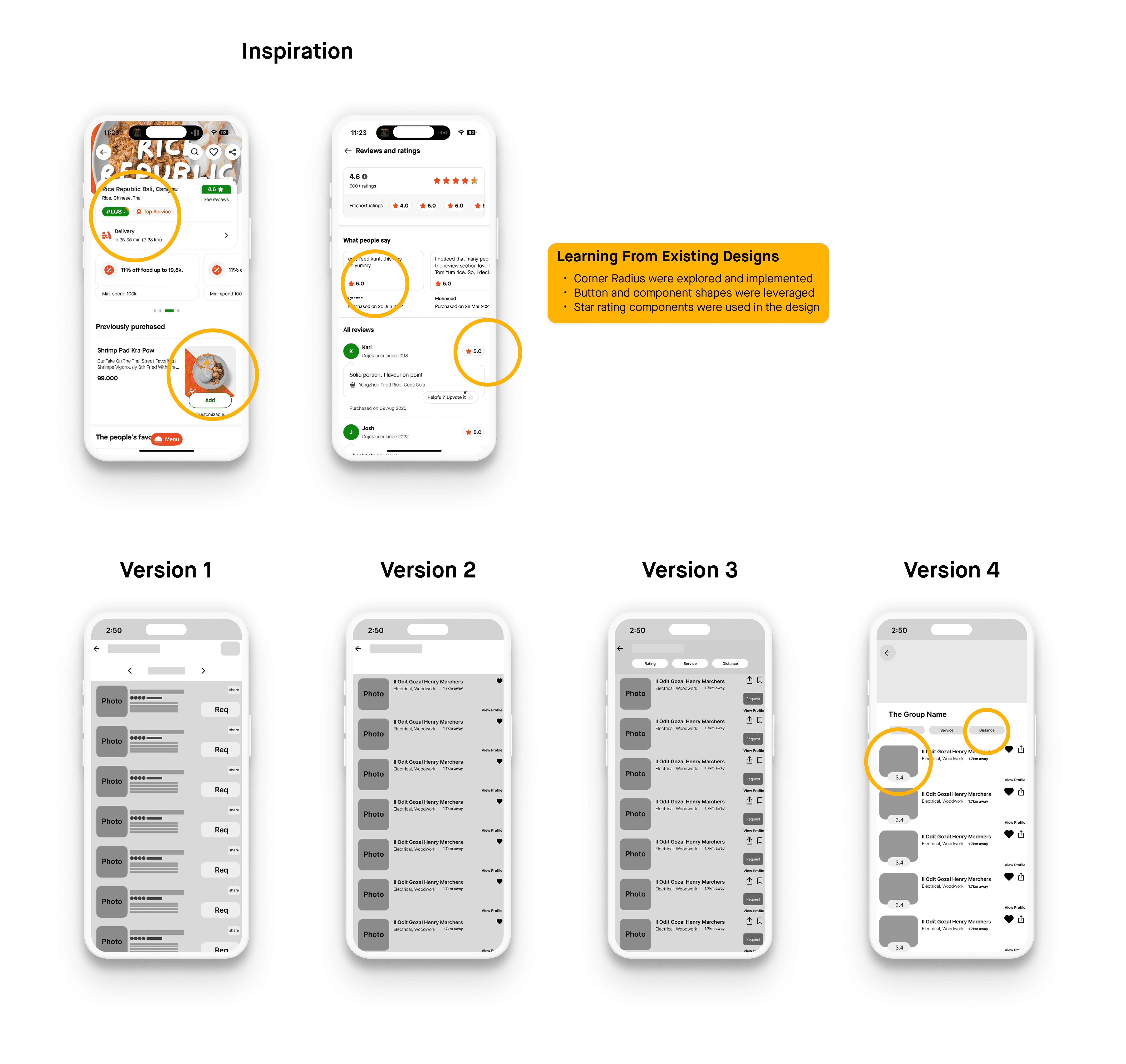 Image showing gojeks orignal app design insp and the new design created for this app feature.