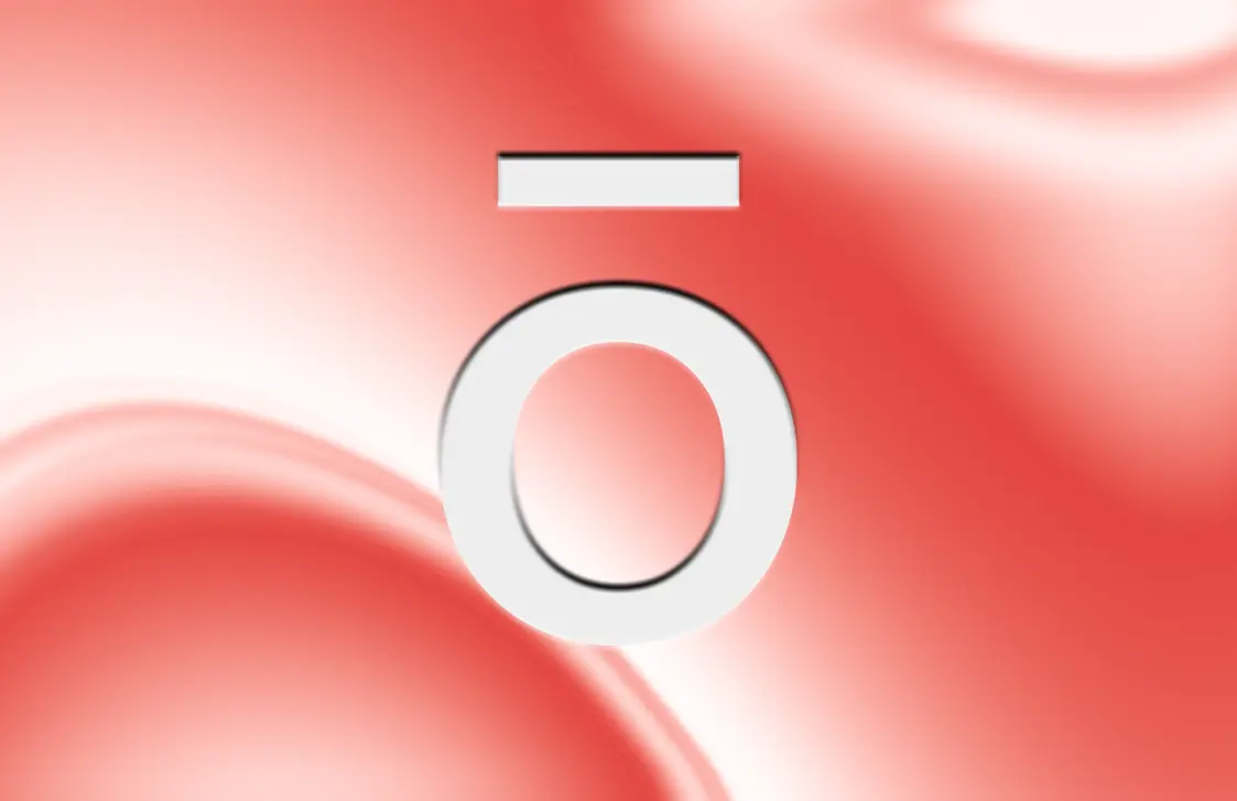 A white "O" symbol with a horizontal bar above it, centered on a soft, abstract red and white gradient background.