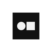 Black square with a white circle and square inside.
