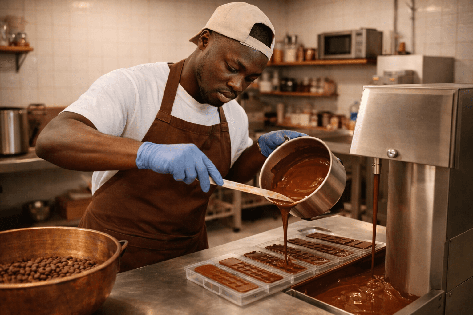 Un artisan chocolatier dans son laboratoire