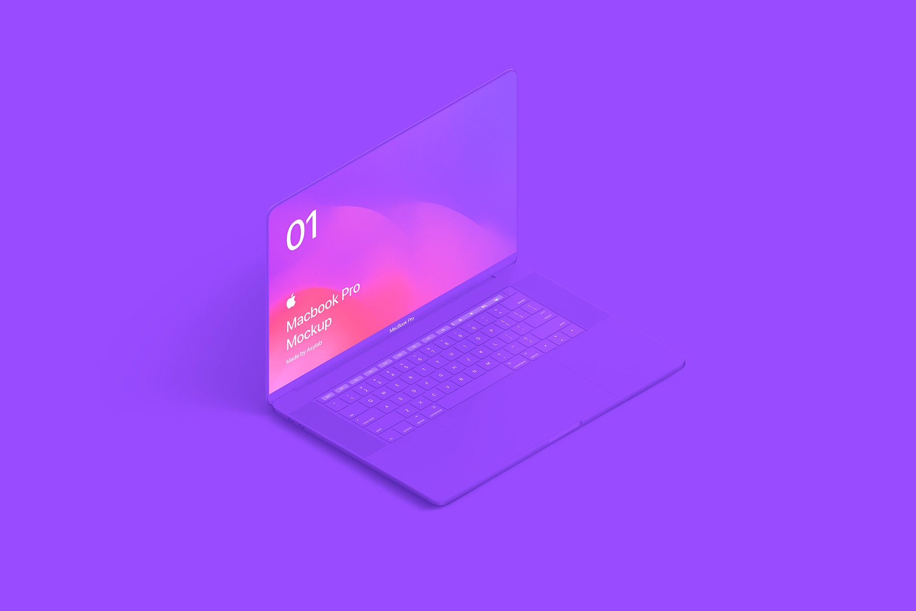 Futuristic purple-hued MacBook Pro mockup with a glowing effect.