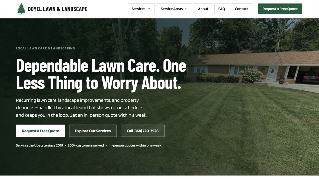 Doyel Lawn and Landscape homepage on desktop