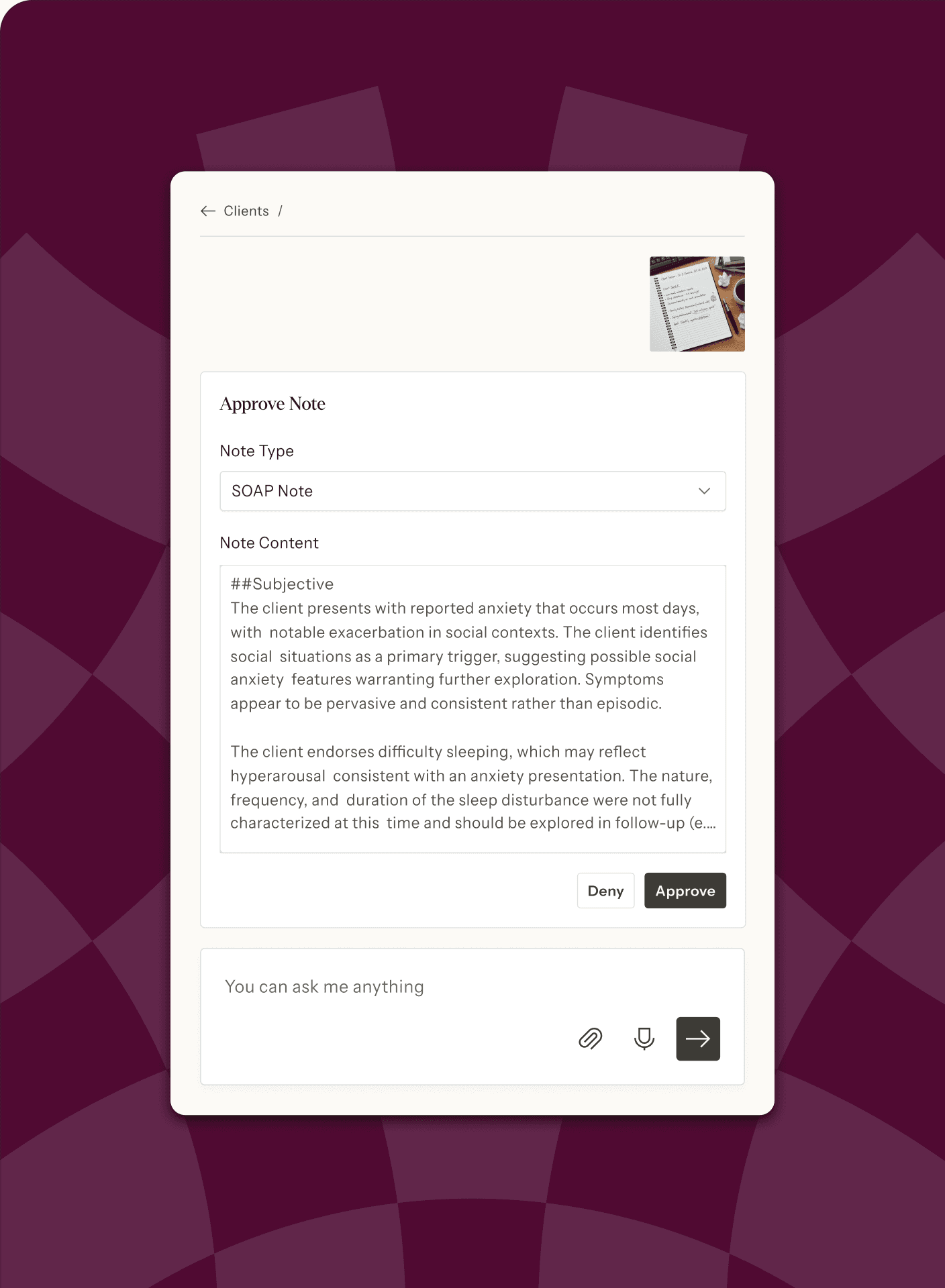 Clinical Sidekick interface screenshot