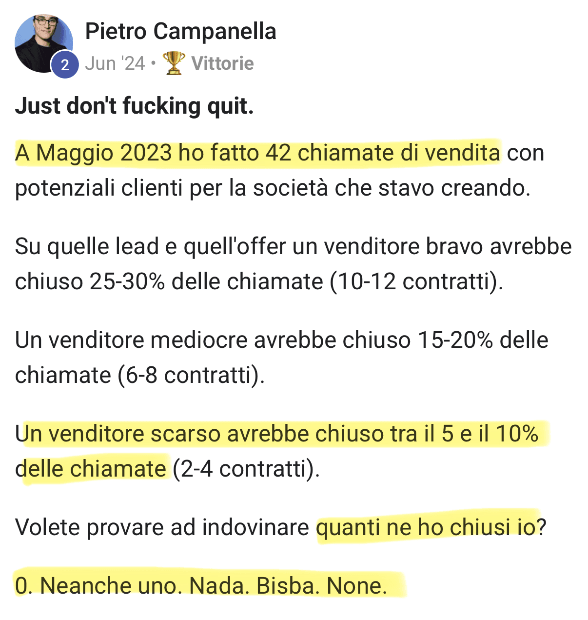 Post di Pietro Campanella — Il punto di partenza