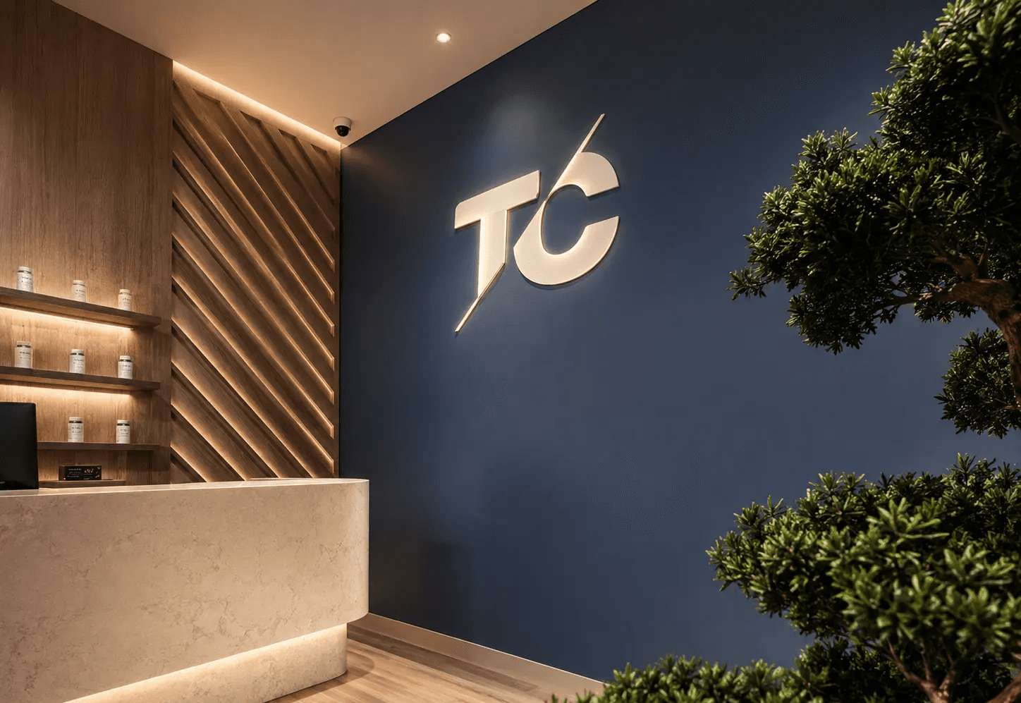 T Clinics USA clinic entrance illuminated at dusk