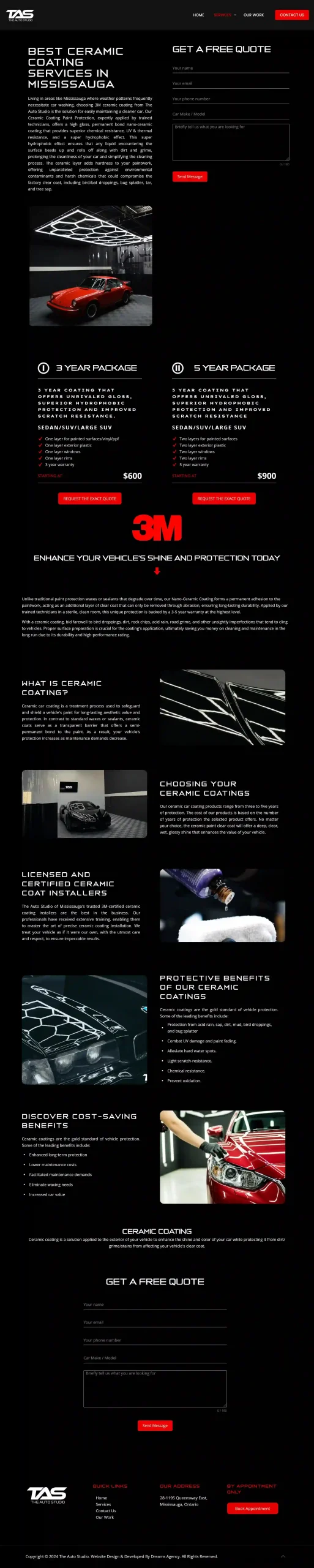 Ceremic coating page for theautostudio website developed & designed by Dreams Agency Mississauga, Ontario