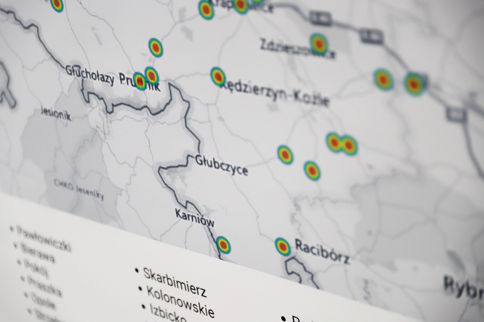 Mapa zasięgu projektu „Zaczytane Opolskie” w województwie opolskim.