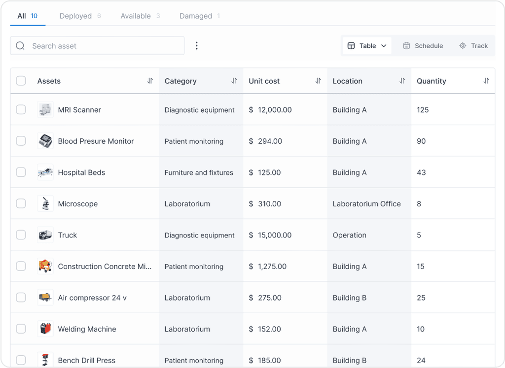 MapTrack Asset List