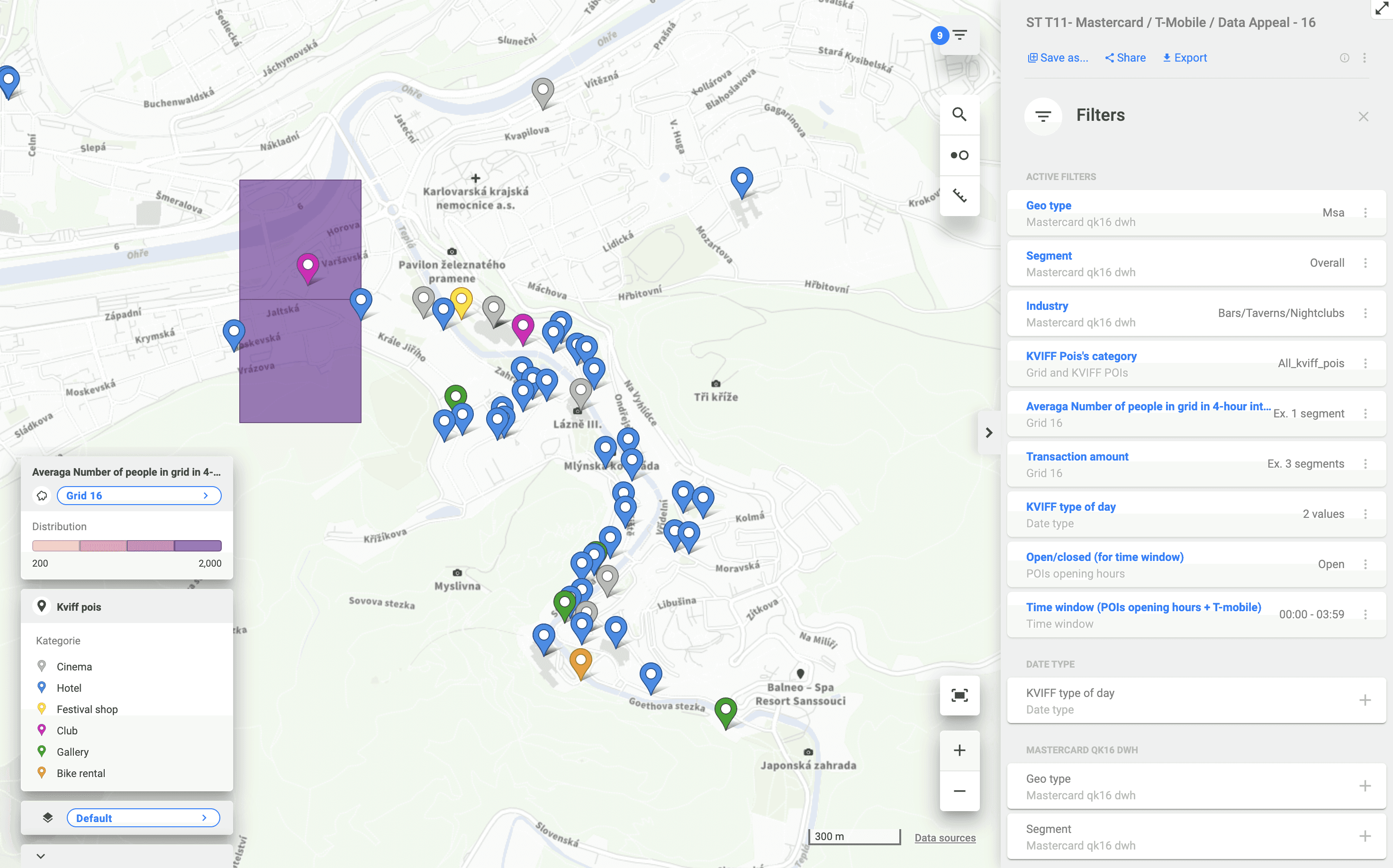 Finding critical locations and times in the event area using location data in CleverMaps Studio.