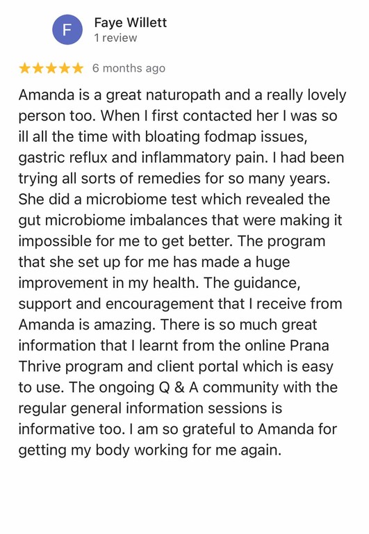 Prana Thrive client Google review 15, select to enlarge