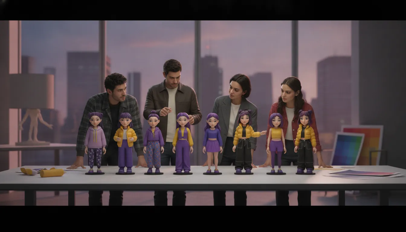 Brand team reviewing cohesive colorful avatar identities