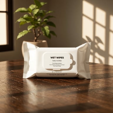product photography of a pack of wet wipes
