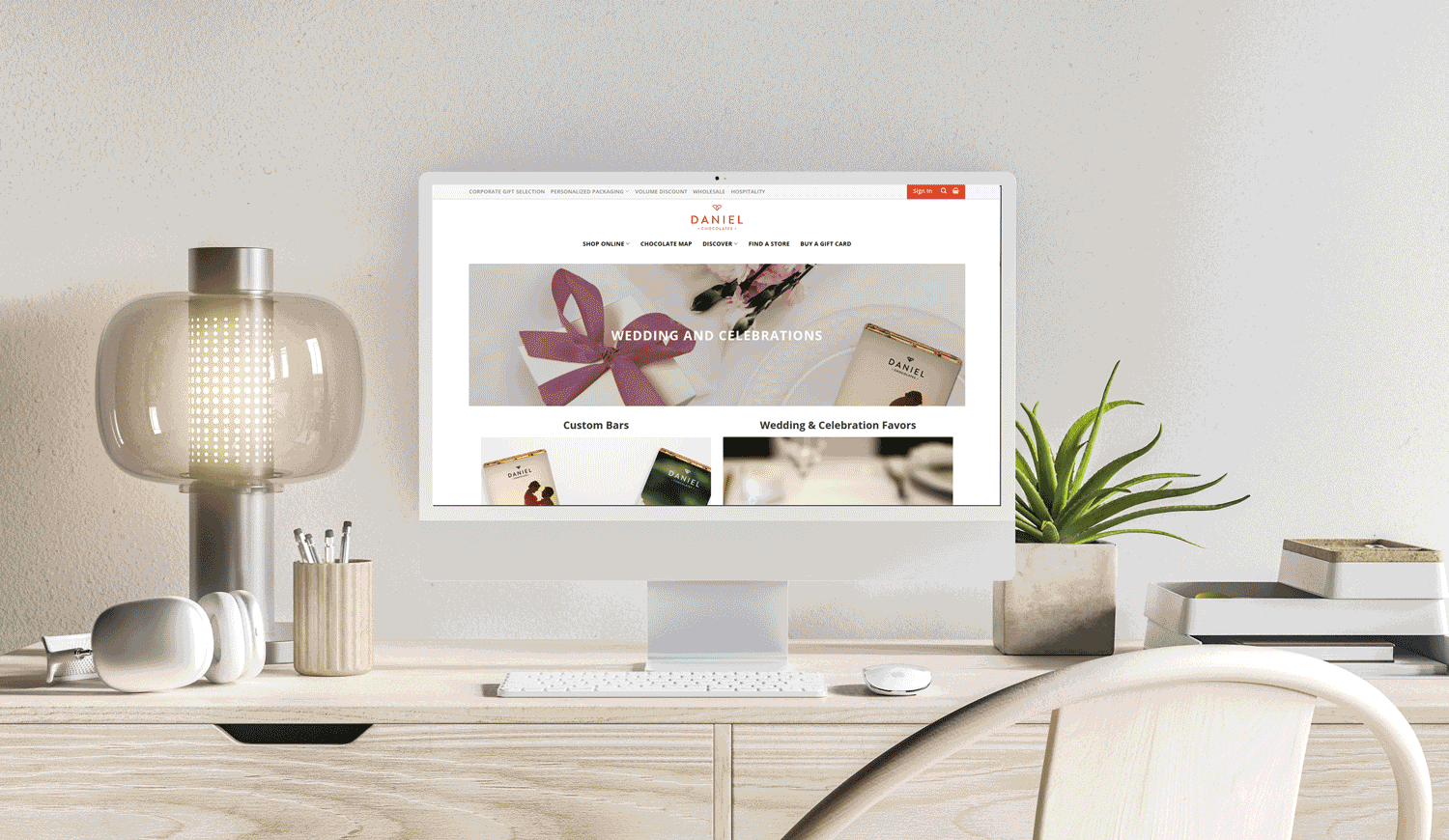 Daniel Chocolates wedding website shown across devices