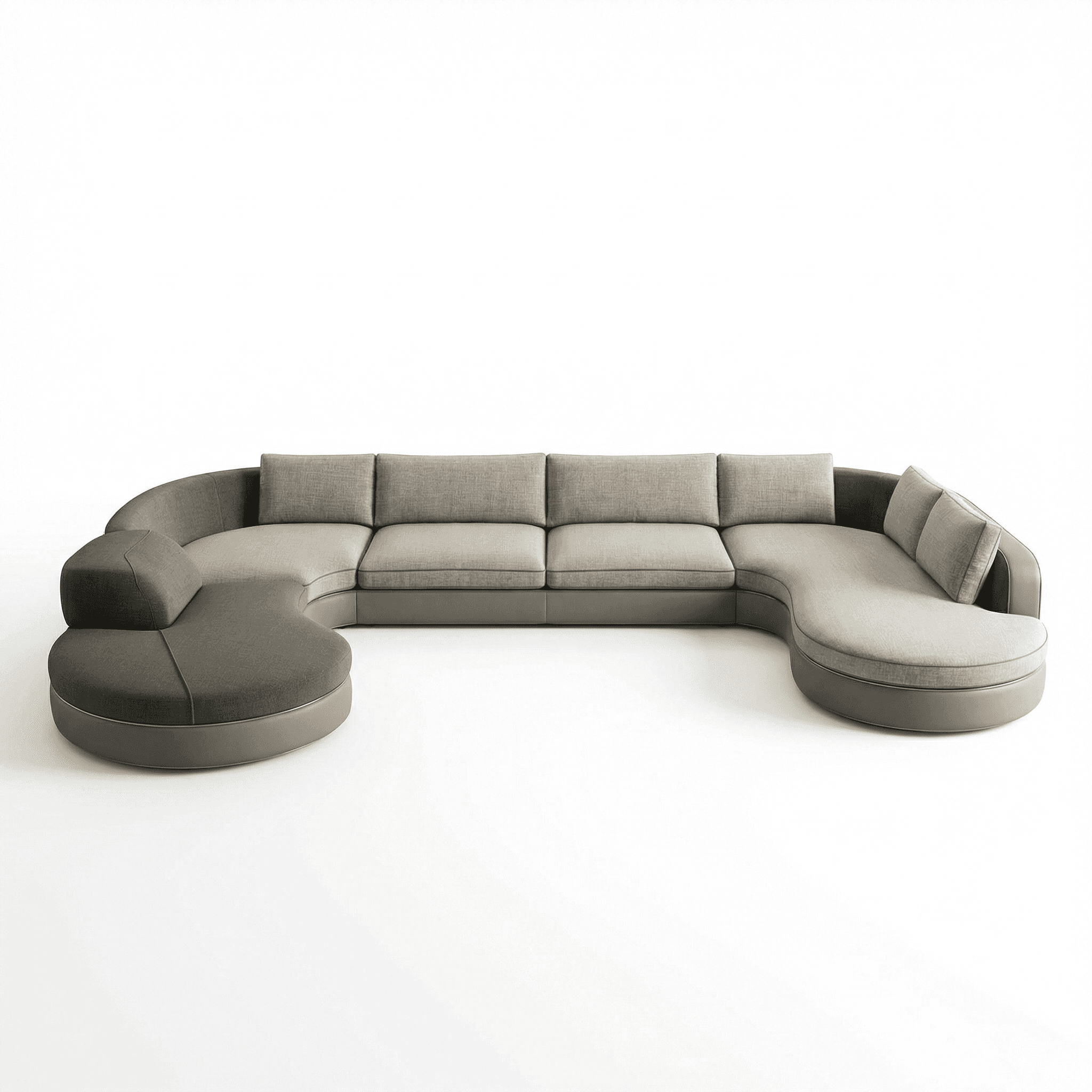 Curved sectional sofa with deep seating and coordinated back cushions