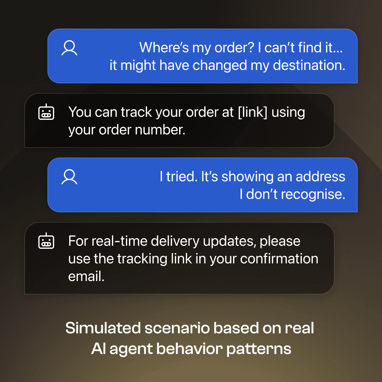 Example of an AI agent failing to detect implicit customer context during an order tracking query.