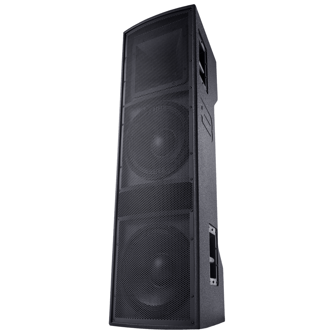 Tall black speaker with three visible cones