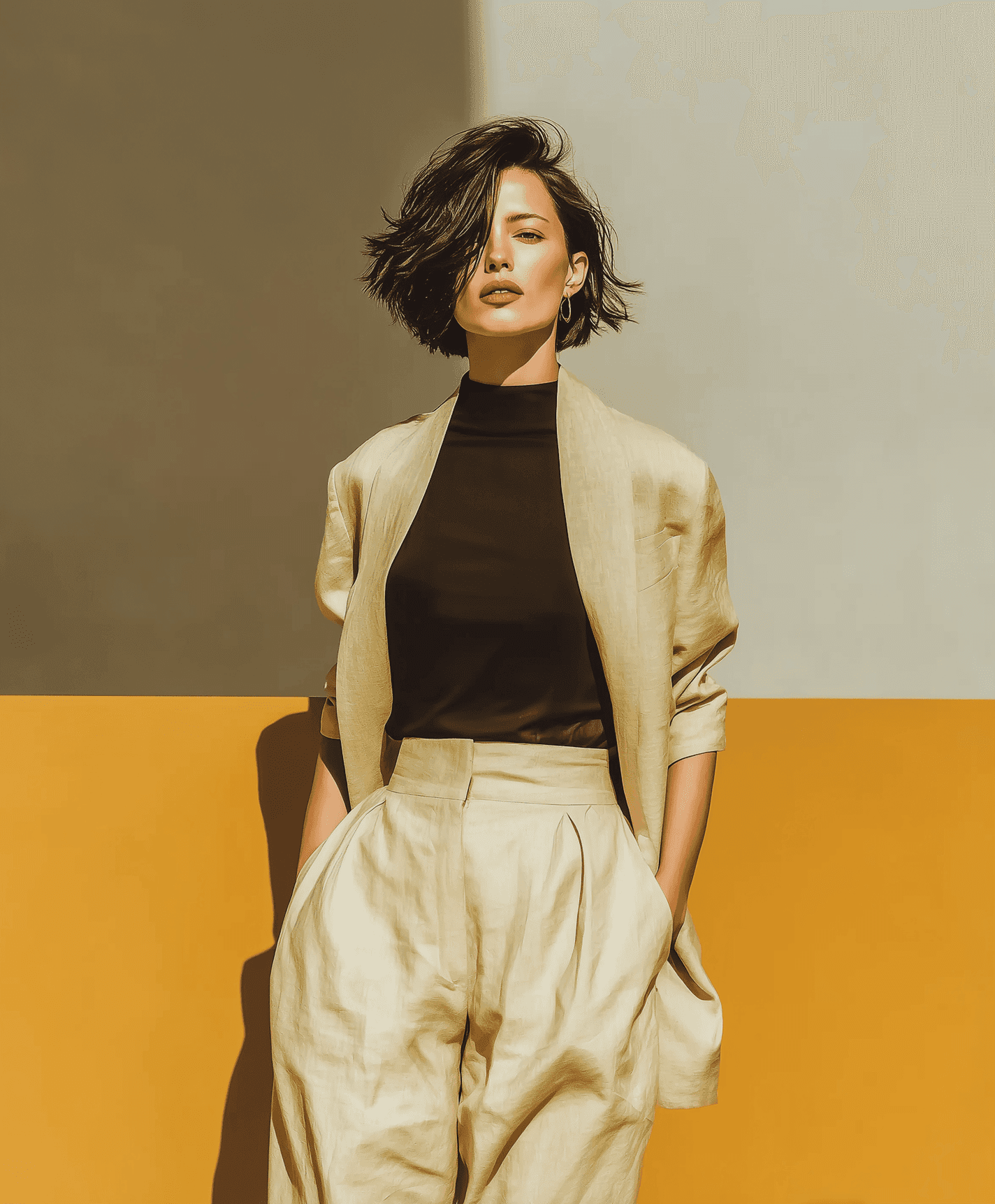 A woman standing and wearing fashion clothes view from front