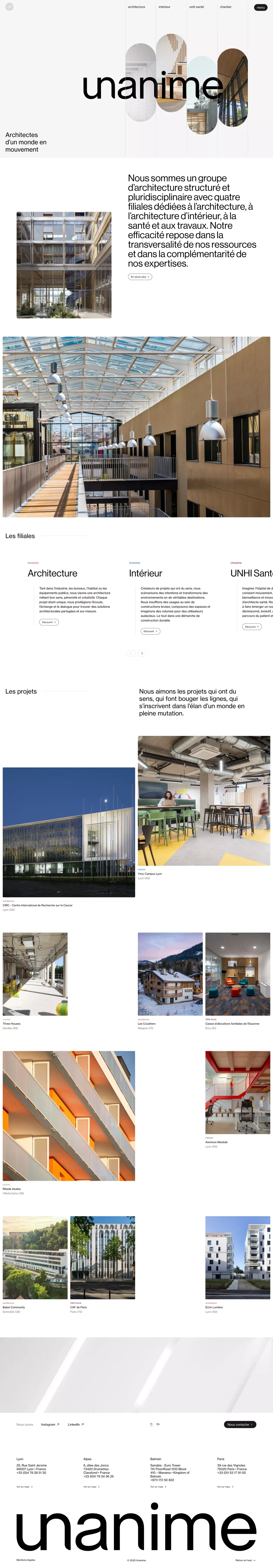 Unanime - Architectes d’un monde en mouv portfolio page screenshot showcasing Architecture and Design design