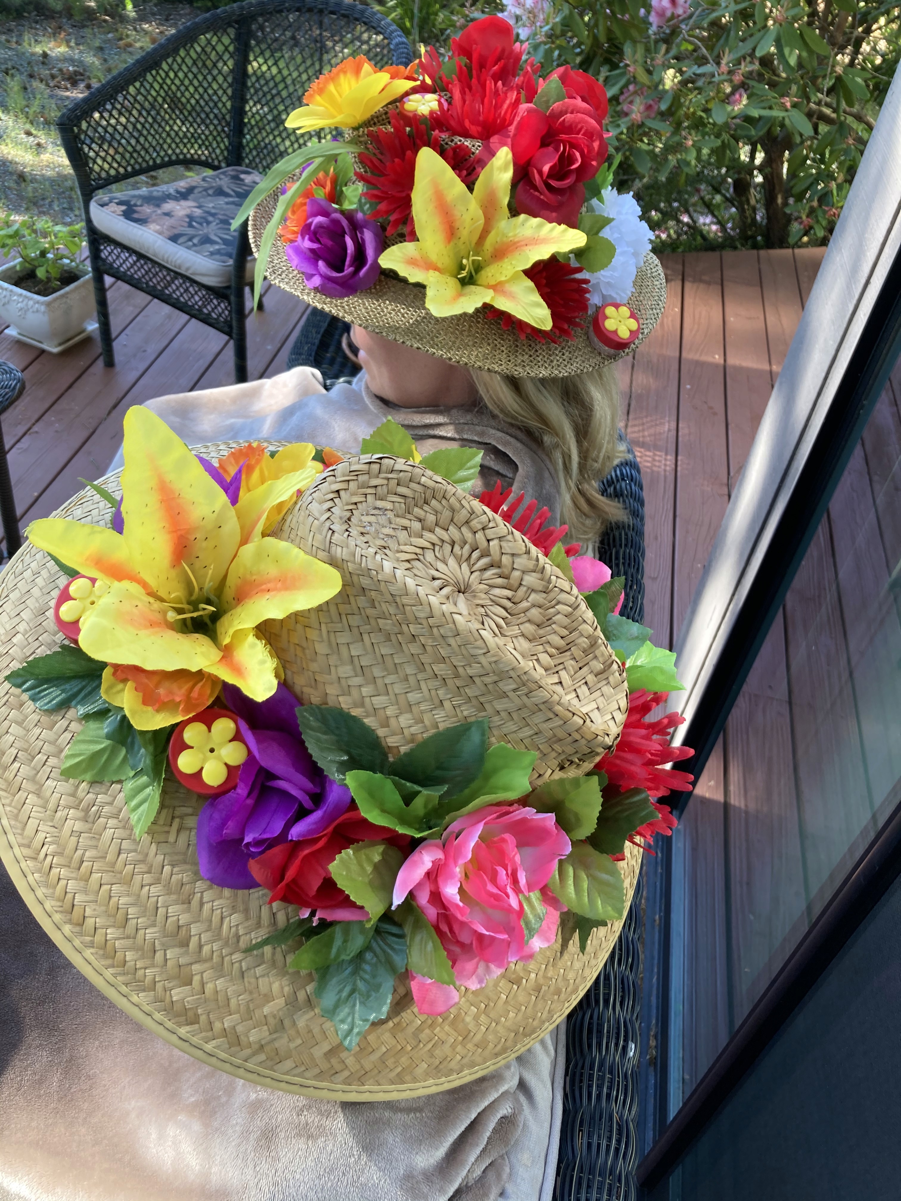 Jamie with a joyful bundle of flowers