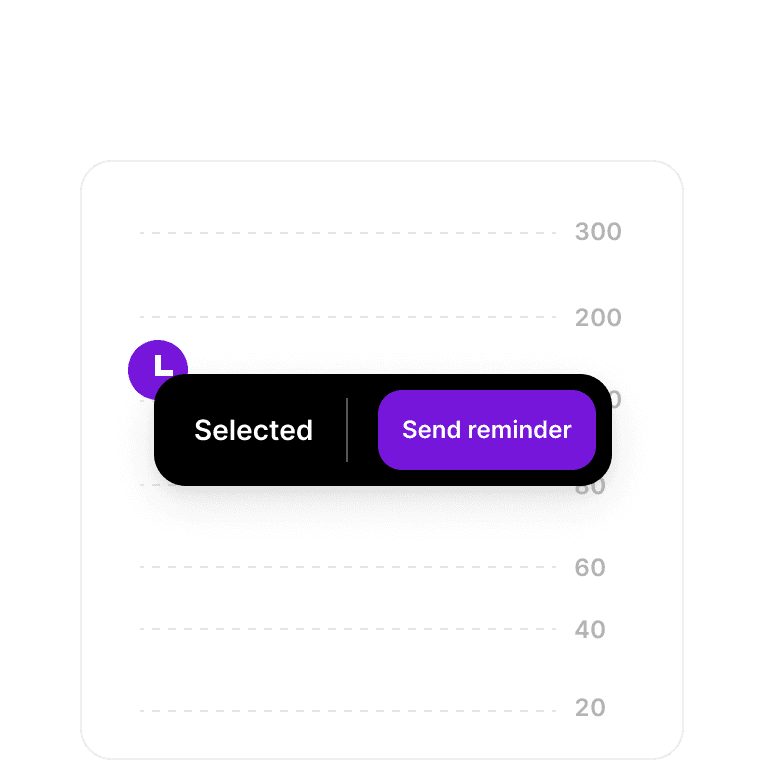 "Send a reminder" button with a clock icon in the back.