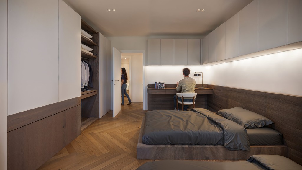 Simplex Apartment 3d render of a bedroom