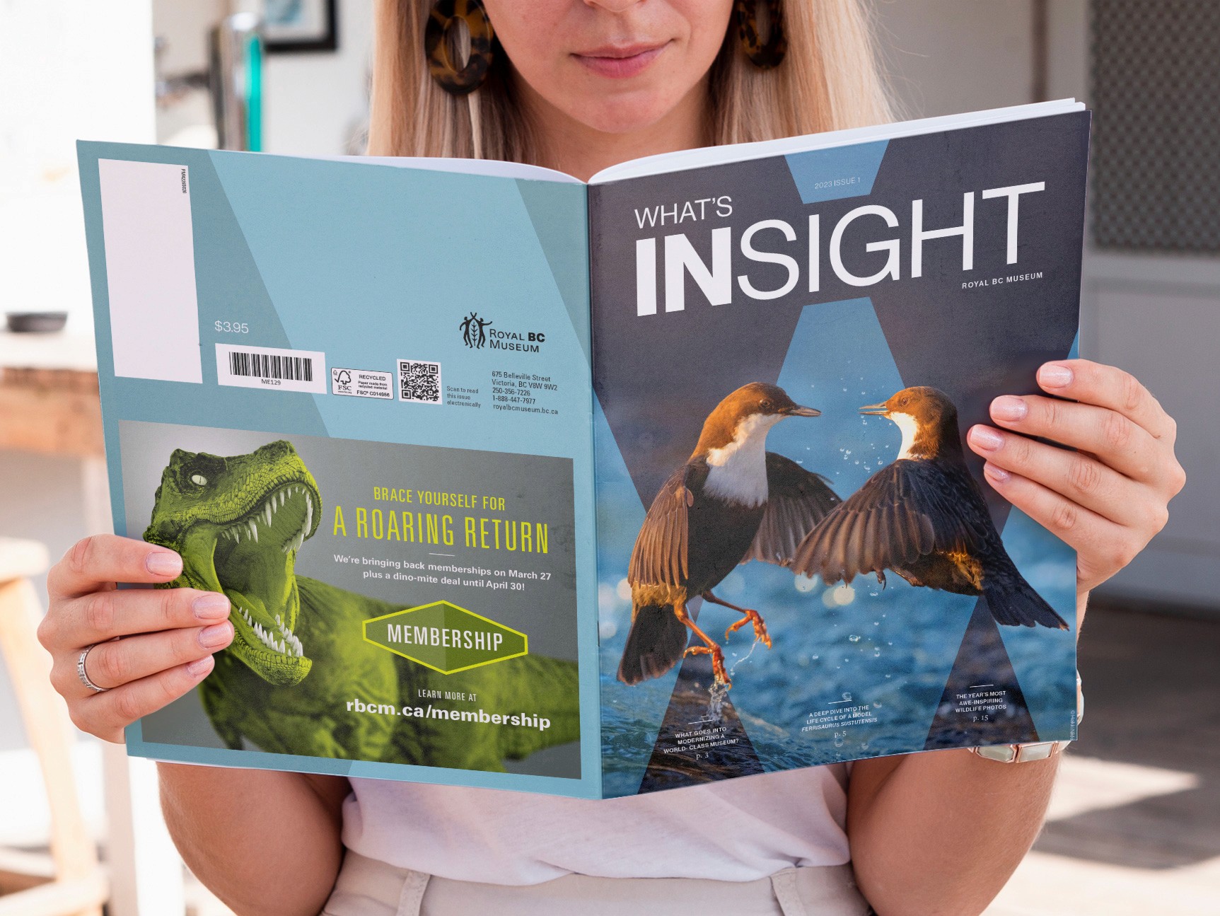 Woman reading a magazine entitled What's Insight