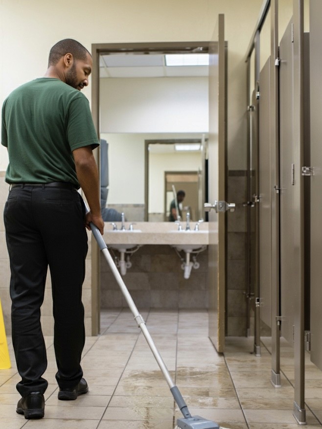 No Spots staff cleaning a bathroom